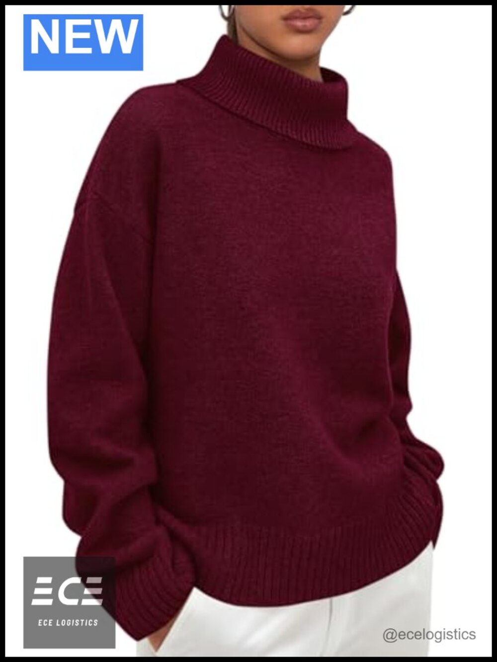Womens Turtleneck Long Sleeve Chunky Knit Pullover Sweater Loose Fit